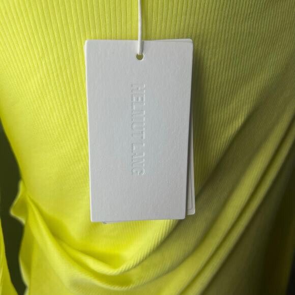 Helmut Lang, Draped One Shoulder Ribbed Knit Top, Charlock Yellow, Size Small - Picture 9 of 9